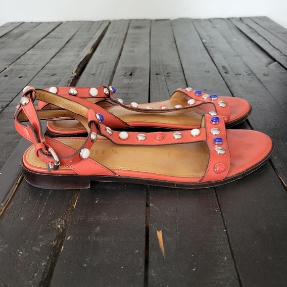 Coach Sadie Coral Orange Leather Sandals Women's 8.5 Studded Colorful - Picture 5 of 7